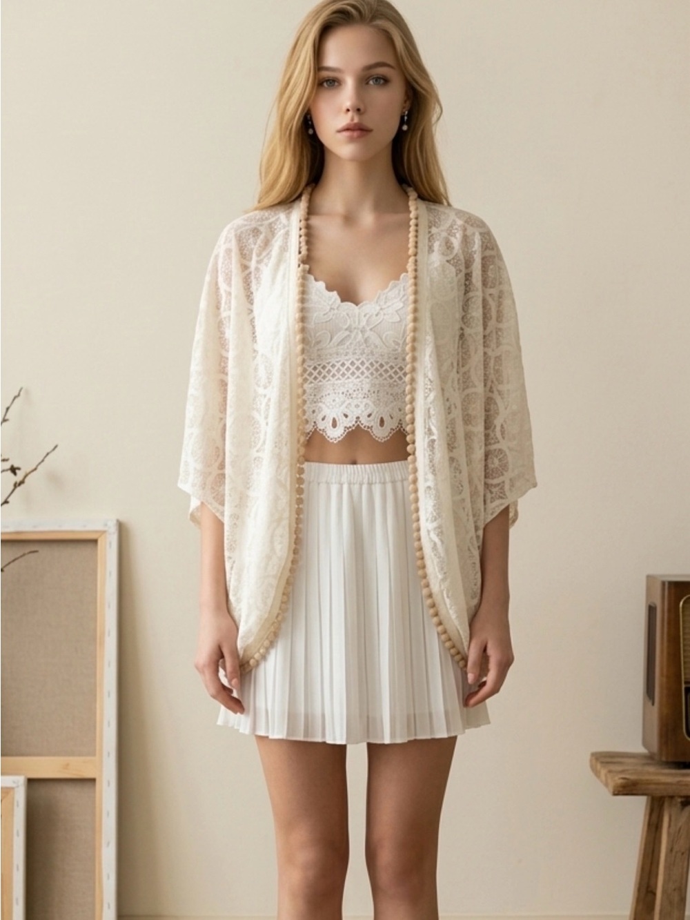 Axara Women’s PomPom Lace Top